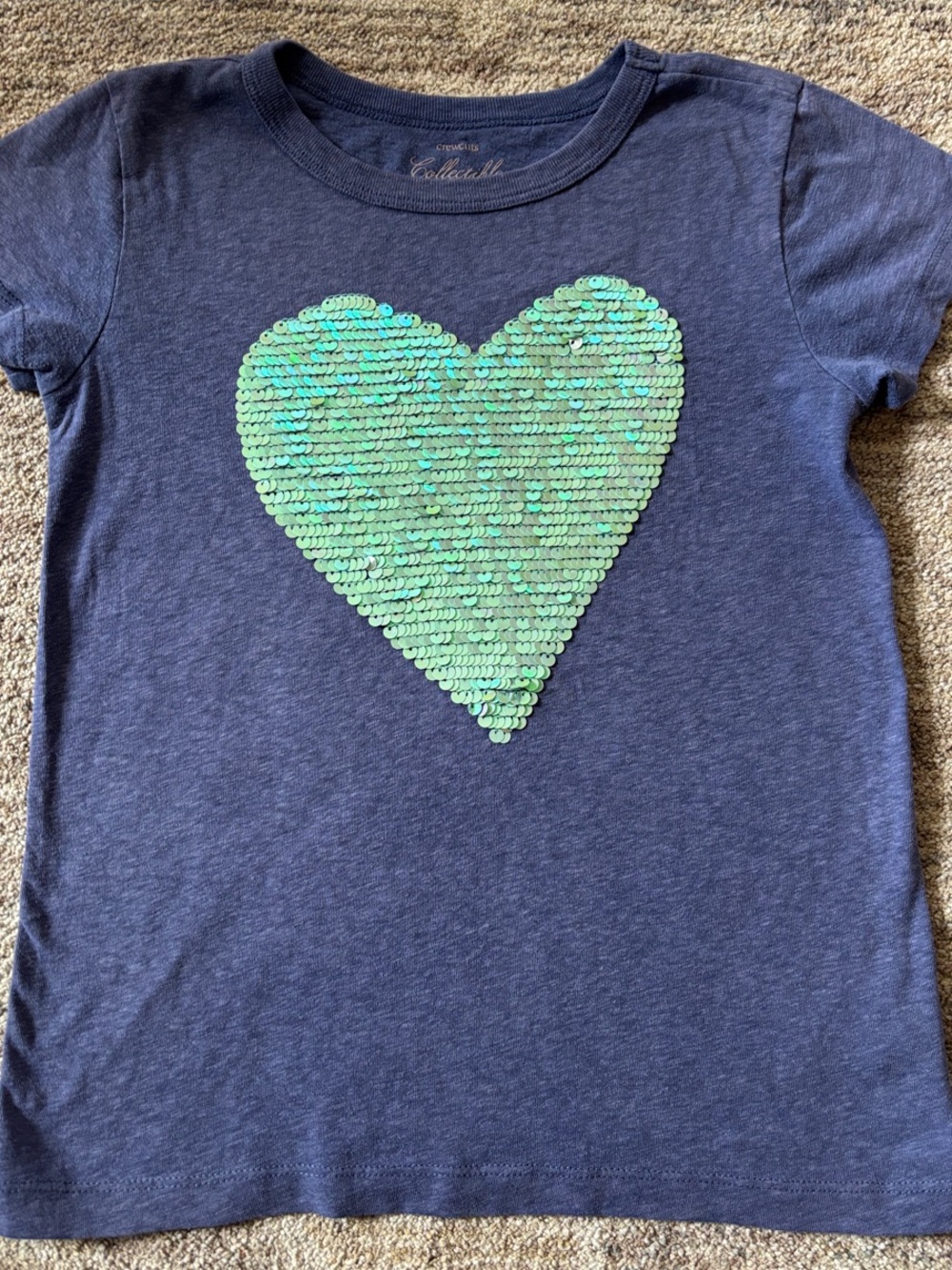 Crewcuts Navy Tee with Green Sequin Heart